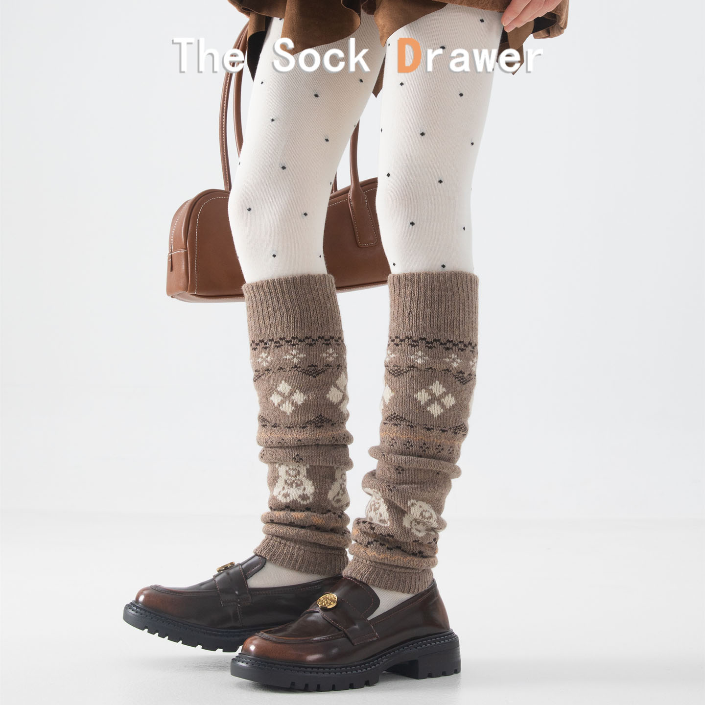 羊毛堆堆袜腿套女士秋冬季y2k民族风菱形格加厚保暖咖色针织袜套