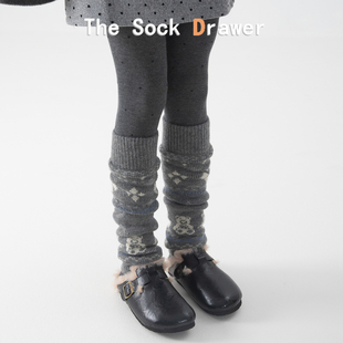 雷格灰袜套女冬季 复古民族风菱形雪花堆堆袜配雪地靴毛绒袜腿套