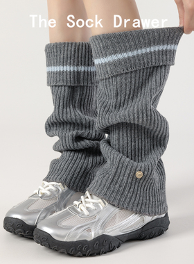 y2k袜套女灰色春秋新款长筒堆堆腿套韩版ins潮翻边纽扣慵懒款袜套