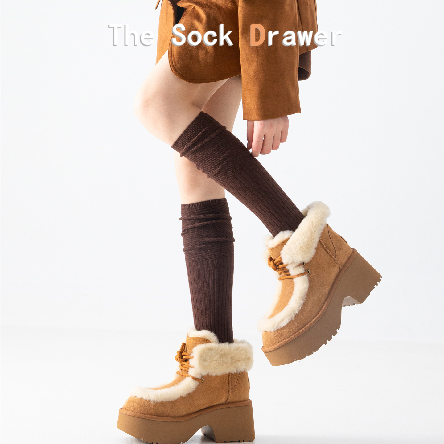 小腿袜女秋冬外穿高颜值棕色松口坑条堆堆袜韩版长筒袜子配雪地靴
