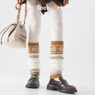 韩国东大门羊毛袜套女秋冬加绒加厚保暖日系jk费尔岛堆堆袜小腿套