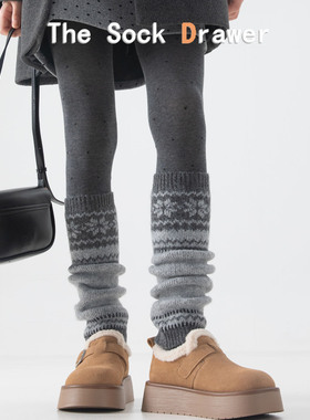雪地靴袜套女士秋冬加绒加厚灰色堆堆袜网红爆款羊毛高筒小腿套