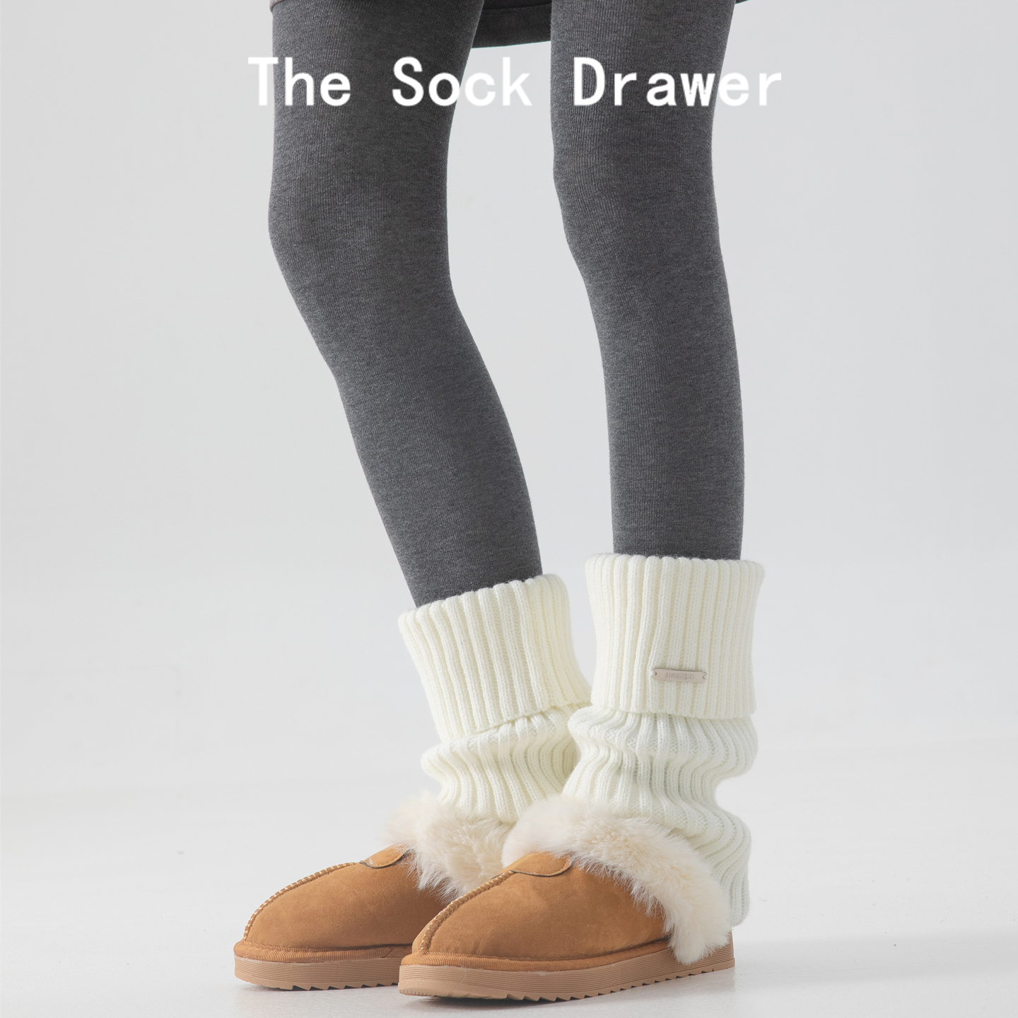 日系白色袜套女冬季外穿保暖翻边金属标y2k辣妹堆堆腿套配打底裤