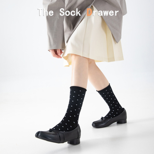 袜子女无骨卷边圆点二趾长袜吸汗透气 分趾袜黑色中筒袜棉春夏秋款