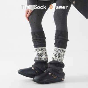 堆堆袜腿套配雪地靴复古费尔岛及膝长筒半腿雪花针织袜套女冬天