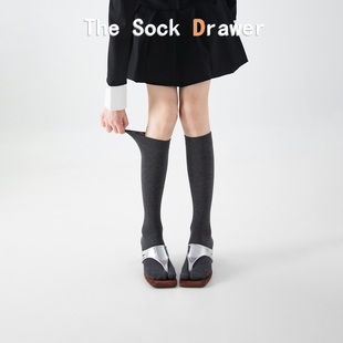 及膝长筒深灰色日系学院风二趾分趾袜 微压显瘦小腿袜女春夏新款