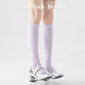 竖纹小腿袜女秋冬季 微压显瘦长筒袜子miu系芭蕾风紫色高筒堆堆袜