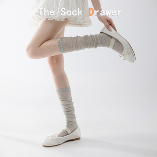 春夏季 网眼透气堆堆袜女士灰色显瘦百搭miu系网纱拼接小腿袜 薄款