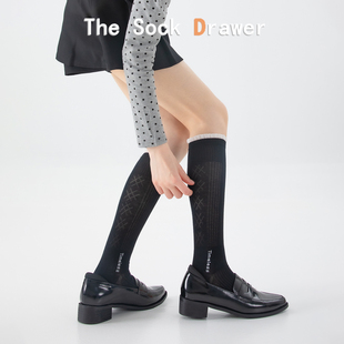 堆堆袜女搭配小皮鞋 网眼透气蕾丝花边黑色及膝袜女夏季 小腿袜薄款