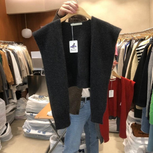 现货韩国东大门秋季新款搭肩小披肩纯色针织围巾披肩搭配毛衣外搭