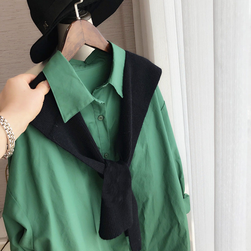 2024坎肩衬衫蓝色搭肩女新款假领