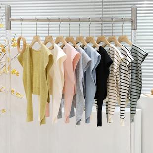 韩系纯色坎肩护颈搭肩袖 外搭秋冬黑白条纹针织披肩保暖护肩春 衬衫