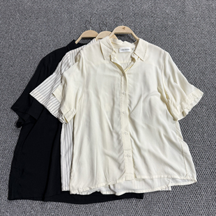 瑞典品牌 女款夏季翻领单排扣极简通勤亲肤透气清凉短袖休闲衬衣