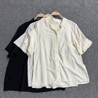瑞典品牌 女款夏季翻领单排扣极简通勤亲肤透气清凉短袖休闲衬衣