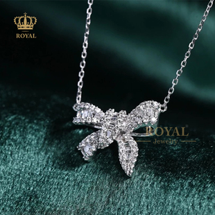 ROYAL珠宝0.41克拉钻石蝴蝶结项链吊坠锁骨链女款 18K金镶嵌送礼