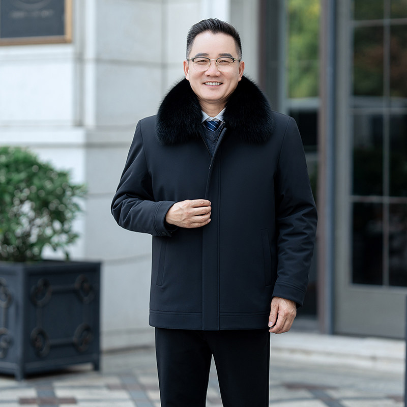 中老年休闲外套毛领貂皮毛拆卸胆