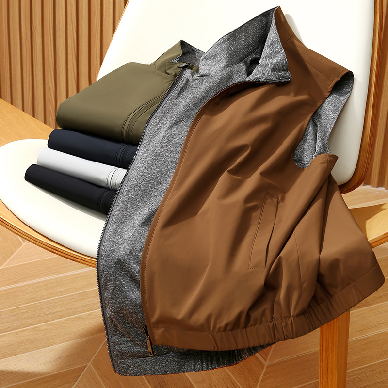 高奢两面可穿平滑细腻男装秋季商务户外三防舒适透气立领休闲马甲