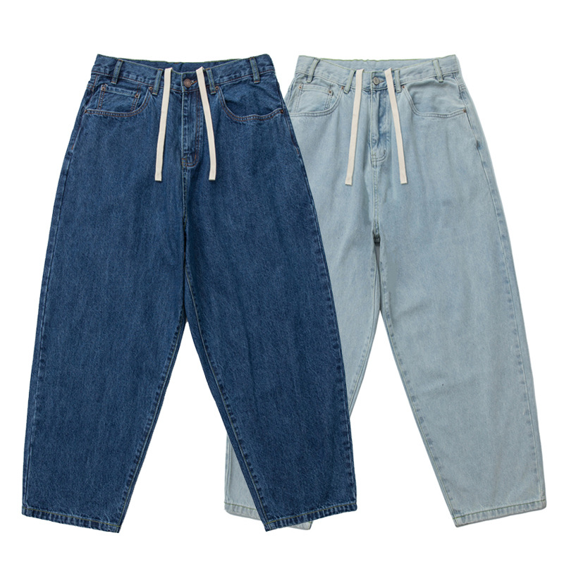 日系复古水洗做旧锥形牛仔裤男女宽松老爹裤哈伦裤灯笼裤低档垮裤