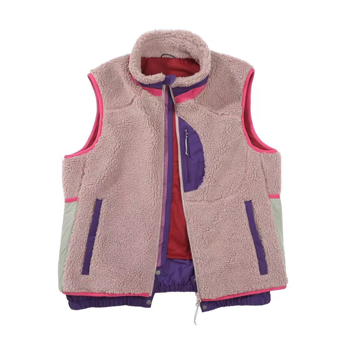 日系复古户外秋冬新款潮牌女式运动轻量化拼接立领摇粒绒马甲坎肩