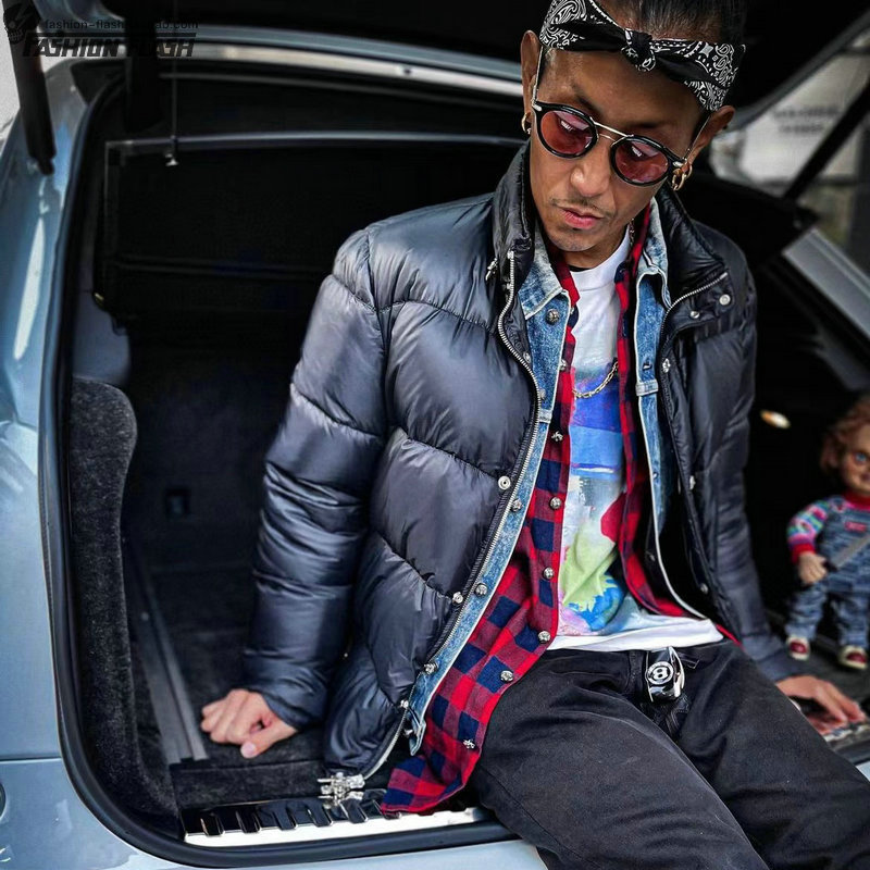 高奢街头潮牌CH暗纹925银宝剑拉链立领面包羽绒男女保暖夹克外套