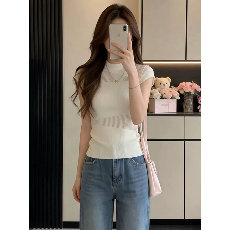 法式高级感洋气气质纯色显瘦短袖翻领套头麻花针织衫T恤上衣女夏