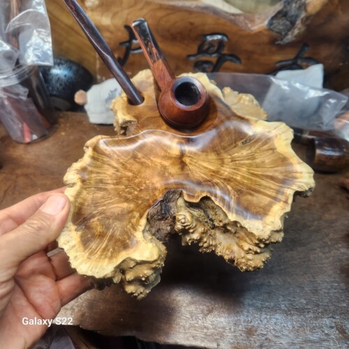 高级手工满火焰纹根瘤醒草盘烟斗架一体麻梨疙瘩烟斗操作盘跑湿盘