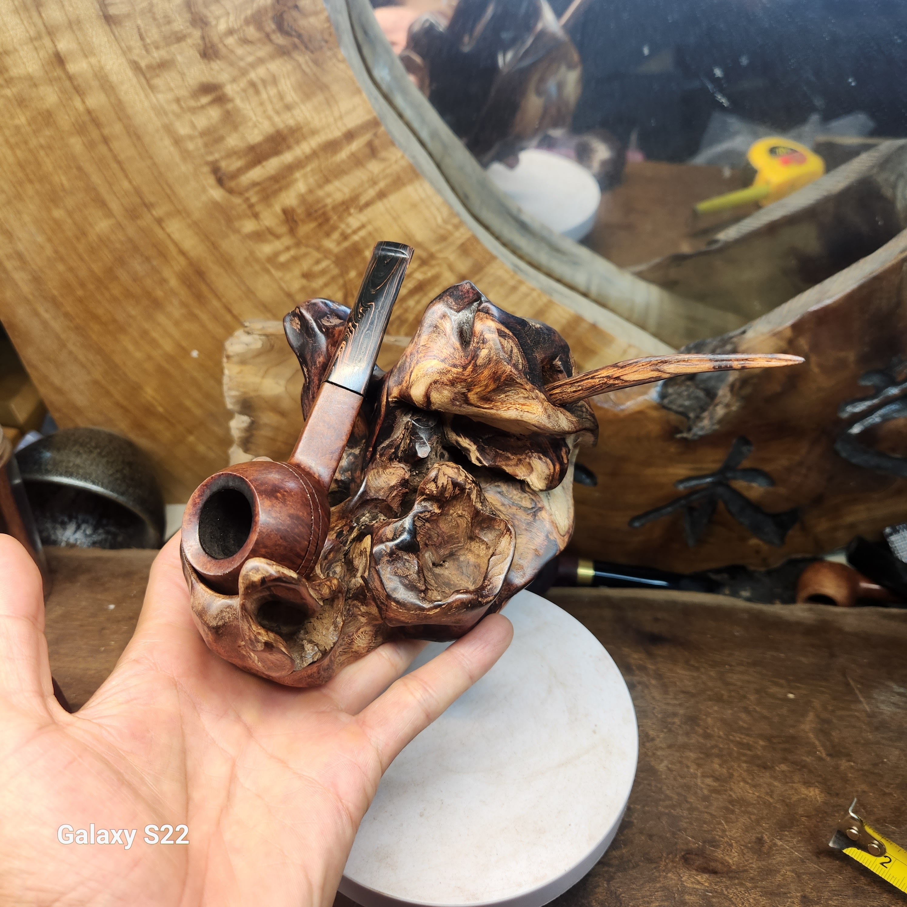 手工高档随形海南黄花梨单位烟斗架镂空土埋紫油梨直弯斗烟斗座托