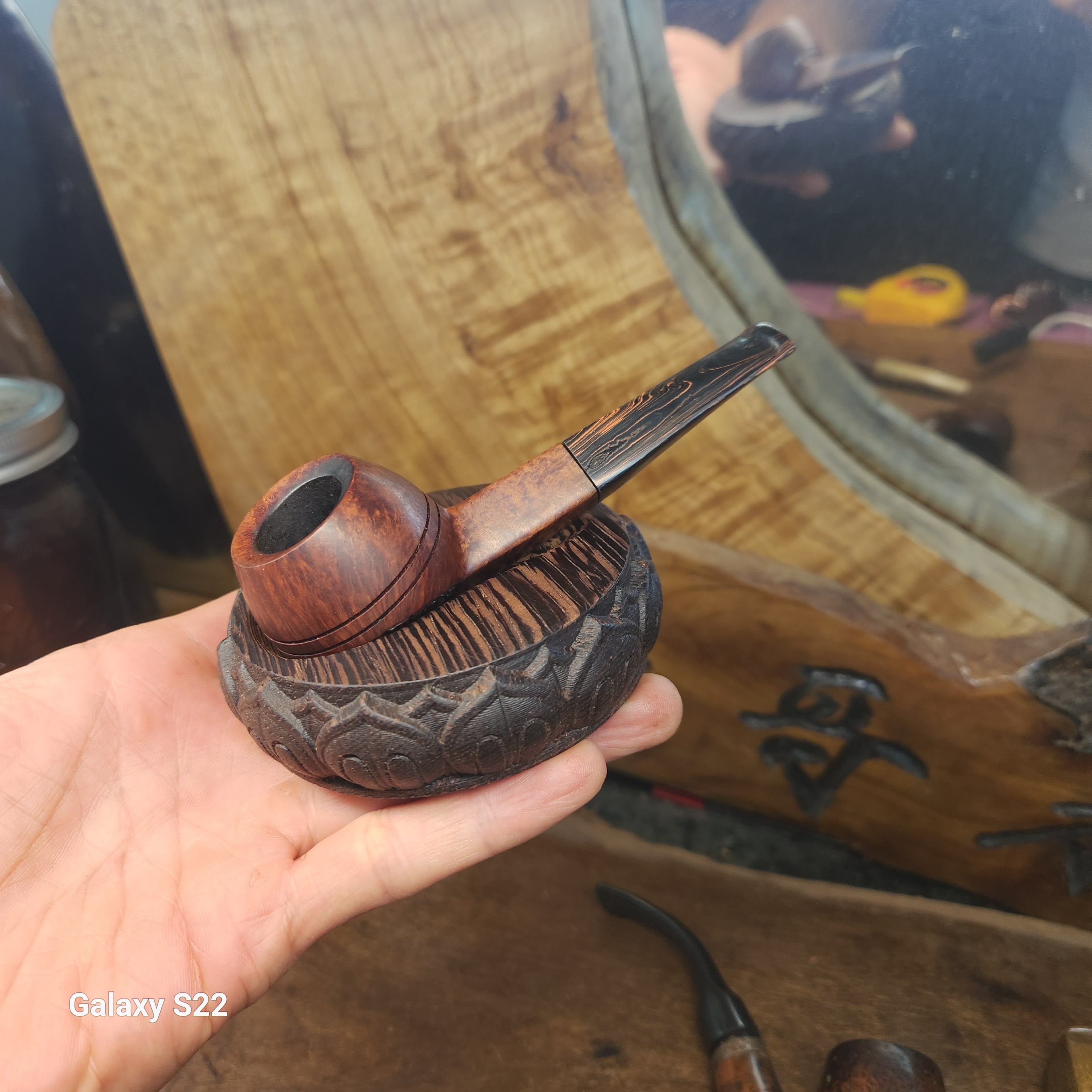 高档便携鸡翅木莲花座单位烟斗架一体实木无漆烟斗展示支架座托架