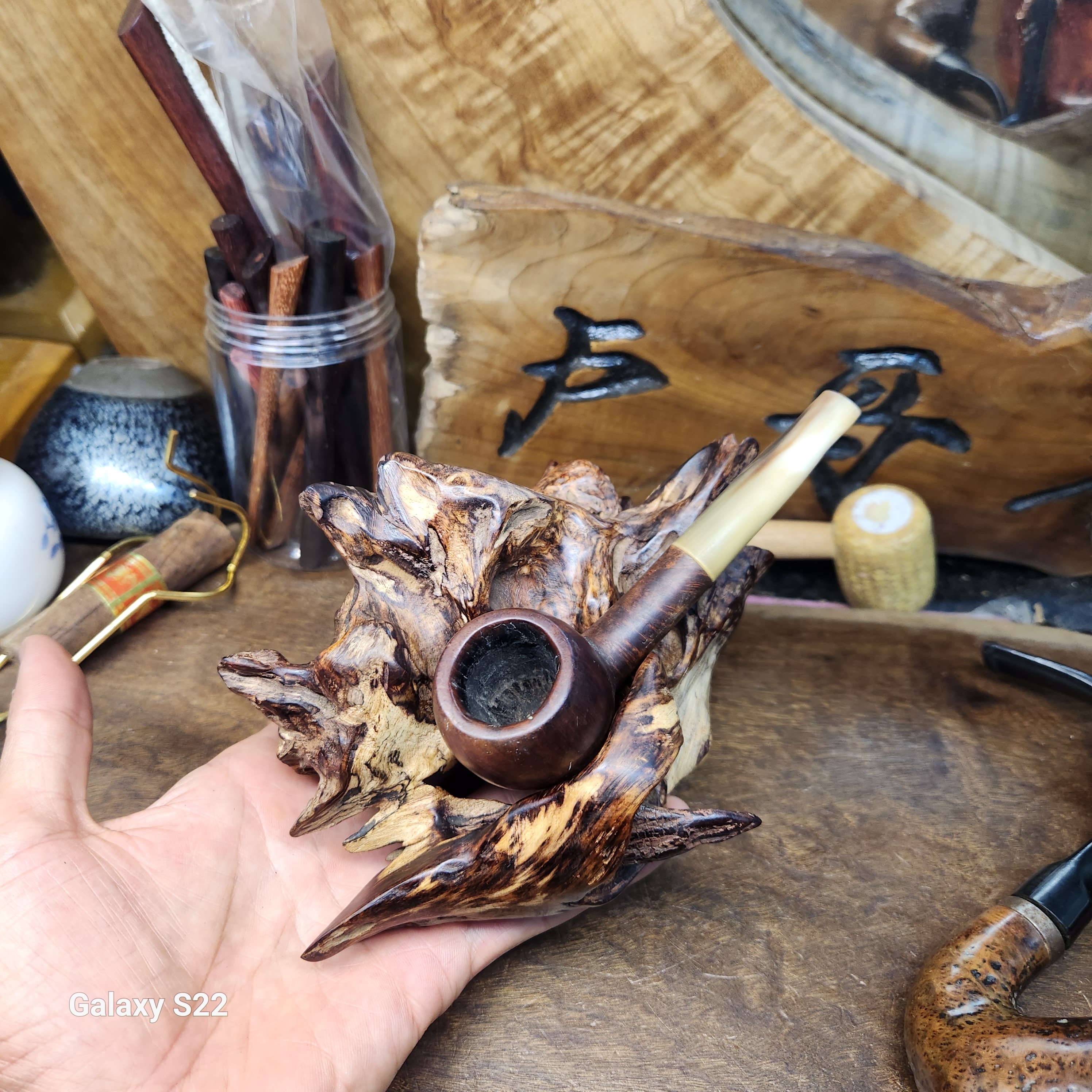 高档手工随形海南黄花梨紫油梨单位烟斗架降香黄檀直弯斗烟斗座托