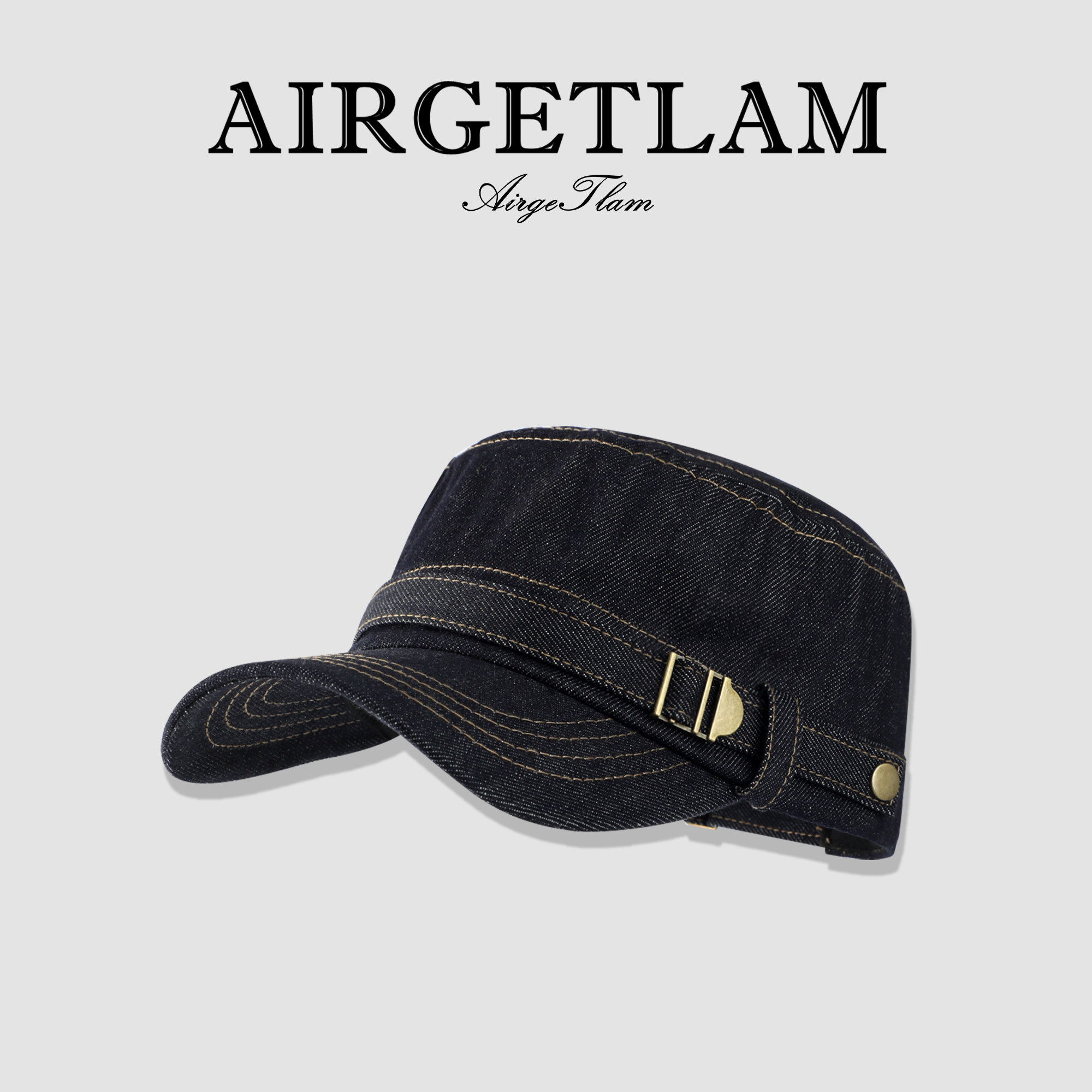 AirgeTlam/日系复古牛仔平顶帽子女高级感显脸小鸭舌帽报童马术帽