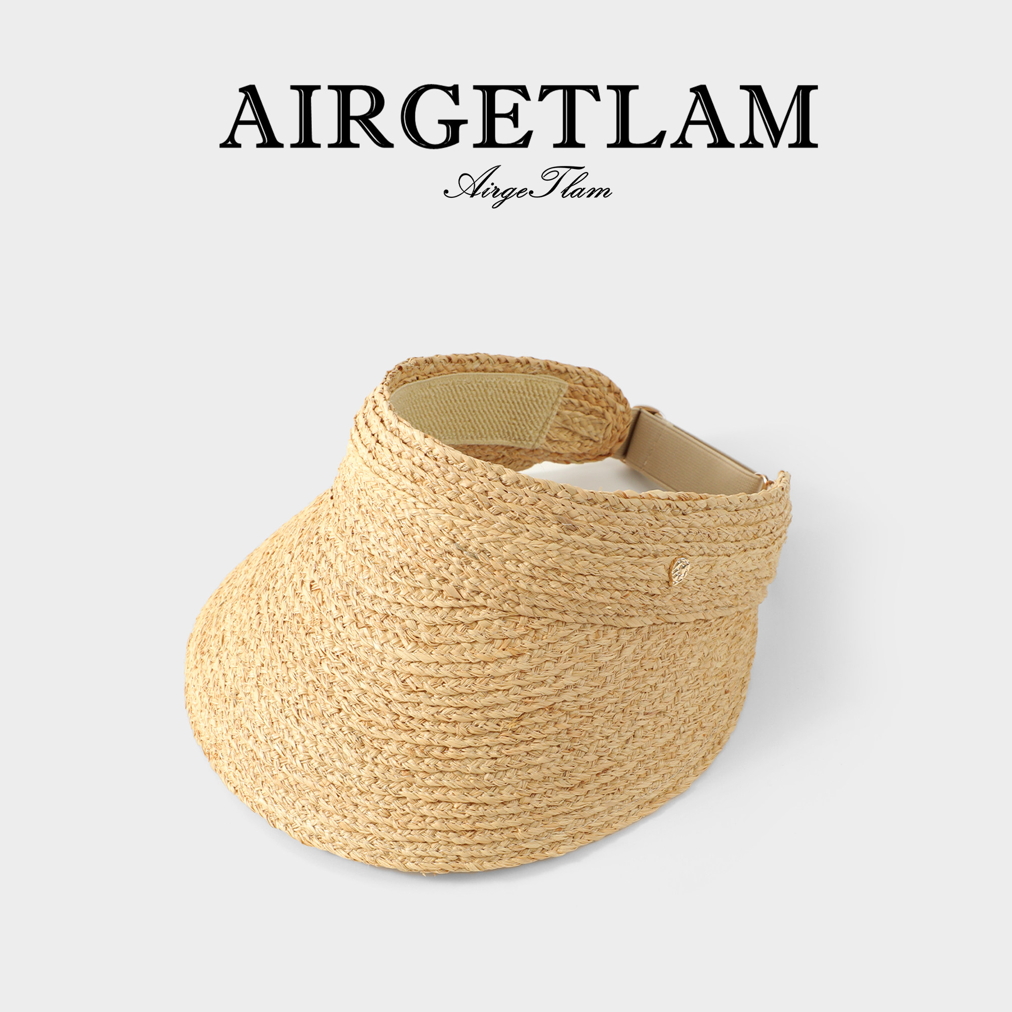 AirgeTlam/日本进口拉菲草编空顶帽女可折叠夏季海边防晒遮阳草帽