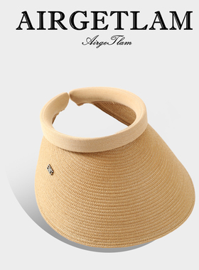 AirgeTlam/法式防紫外线空顶草帽女夏季防晒大檐遮阳帽发箍太阳帽