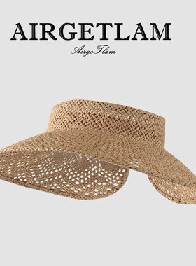 AirgeTlam/法式镂空遮阳草帽女夏季度假大檐编织防晒空顶太阳帽子