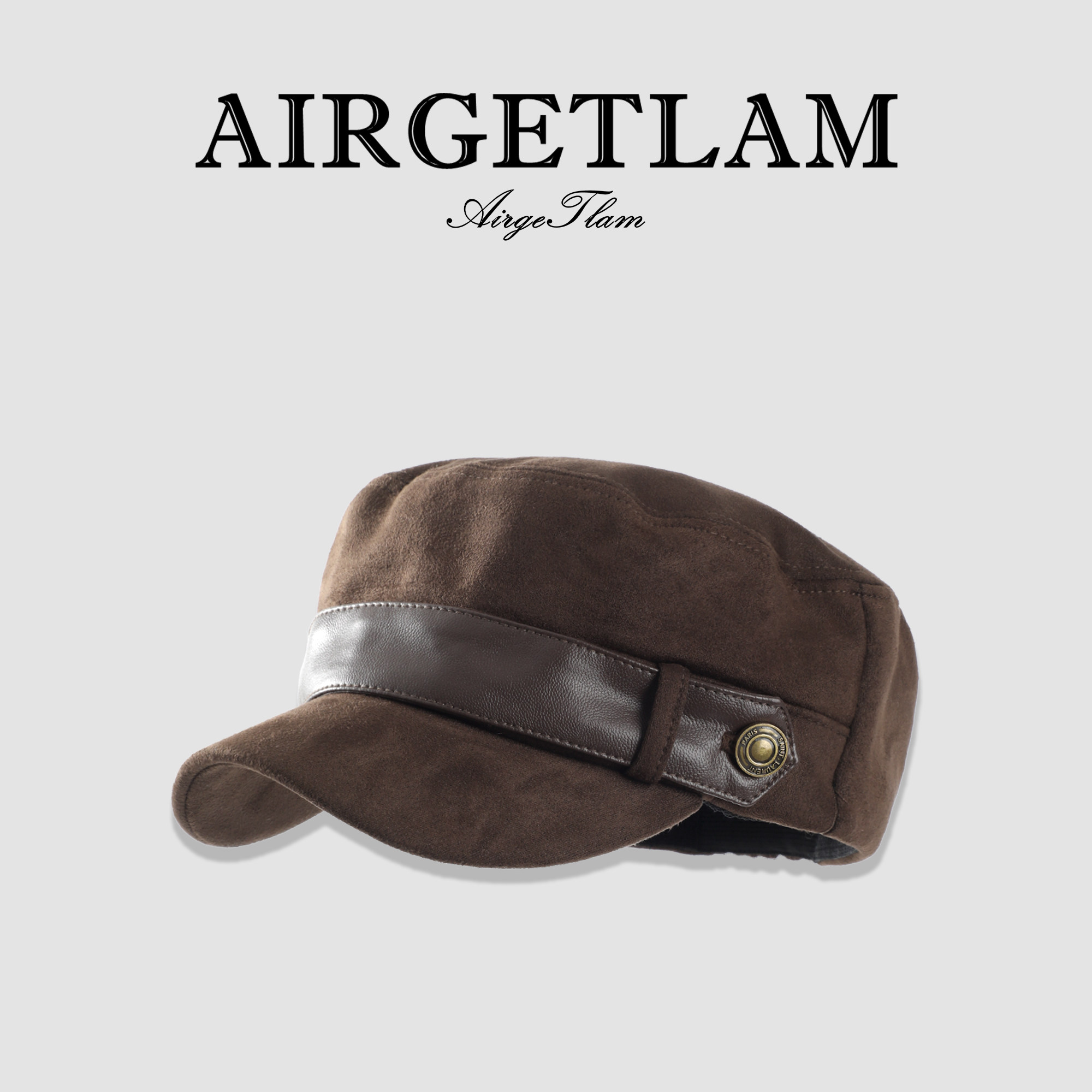 AirgeTlam/复古麂皮绒平顶马术帽女士秋冬新款英伦气质鸭舌报童帽