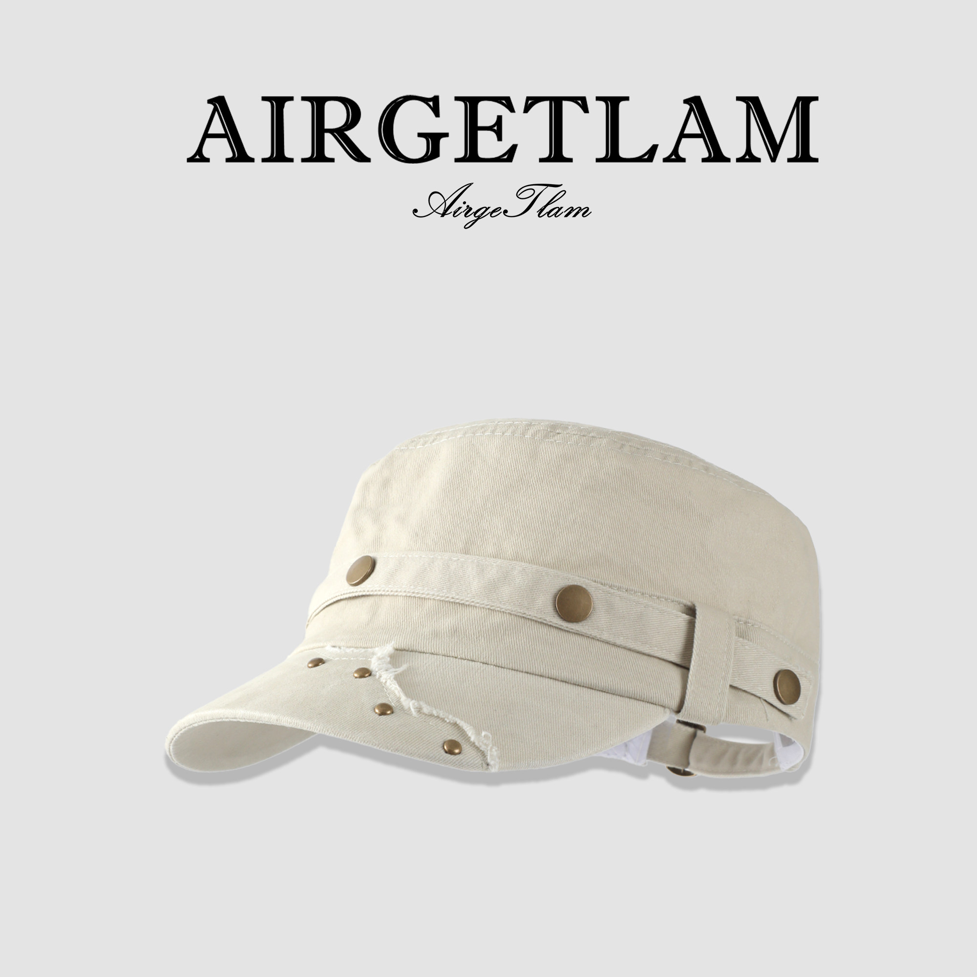AirgeTlam/复古做旧牛仔铆钉平顶马术帽子女显脸小百搭鸭舌报童帽