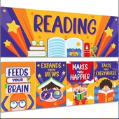 阅览室书房装 饰英文海报学生励志横幅自粘贴平面贴纸防水墙面布置