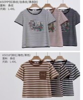 韓嫣65099條紋短袖t恤女寬松2025夏季新款中年媽媽上衣65016