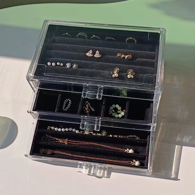 透明首饰盒抽屉式防尘首饰收纳盒