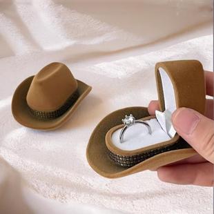 精致胡迪帽子戒指盒创意求婚首饰盒 西部牛仔情人节惊喜礼物盒