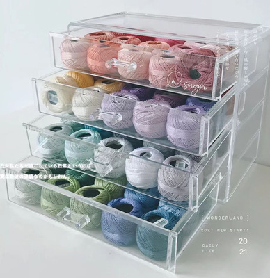 塑料简约透明防尘手工线收纳盒