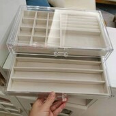 透明首饰盒耳钉耳环项链绒布整理盒抽屉式 宿舍耳饰戒指桌面置物盒