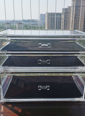 网红梳妆台桌面透明大号加高抽屉式收纳盒A4纸亚克力防尘化妆品盒