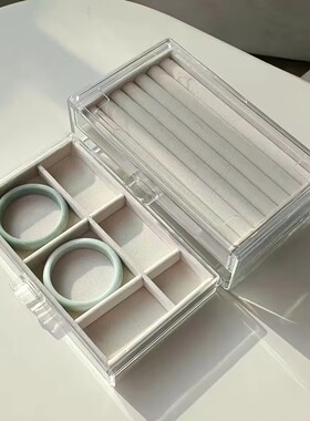 透明2层饰品盒抽屉式耳钉手链
