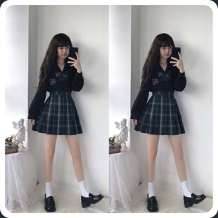 清仓原创【池渊】jk制服 格裙 校供感 深格墨绿格 大格