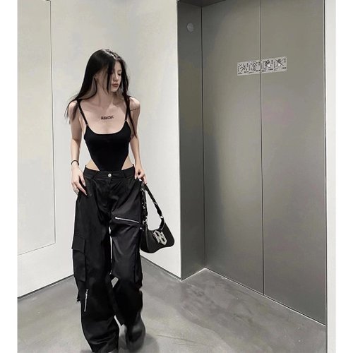 纯欲性感露背高叉连体吊带背心女