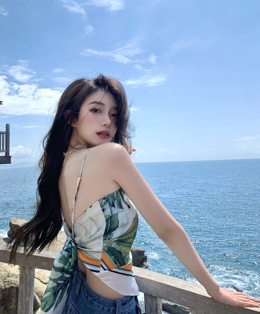 大码胖MM夏季新款辣妹印花小吊带背心女性感显瘦露背外穿内搭上衣