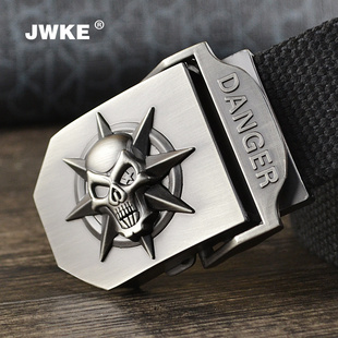 JWKE骷髅头男士帆布腰带 少年休闲皮带 韩版百搭个性青年学生裤带
