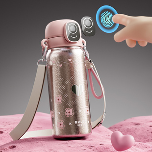 物生物指纹解锁密码水杯儿童上学专用生日礼物学生纯钛吸管保温杯