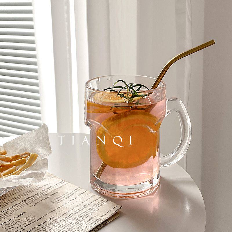 ins风大容量带把波澜杯大号啤酒果汁冷饮杯气泡水果茶带吸管奶茶