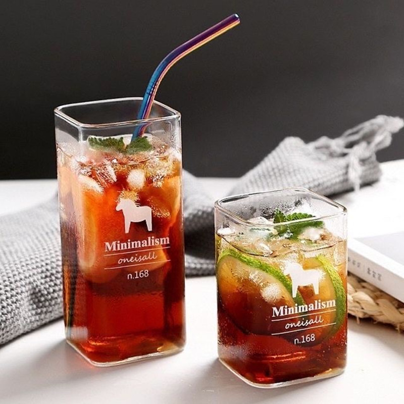 家用高硼硅胶耐热玻璃水杯ins透明花茶杯威士忌牛奶果汁杯早餐杯